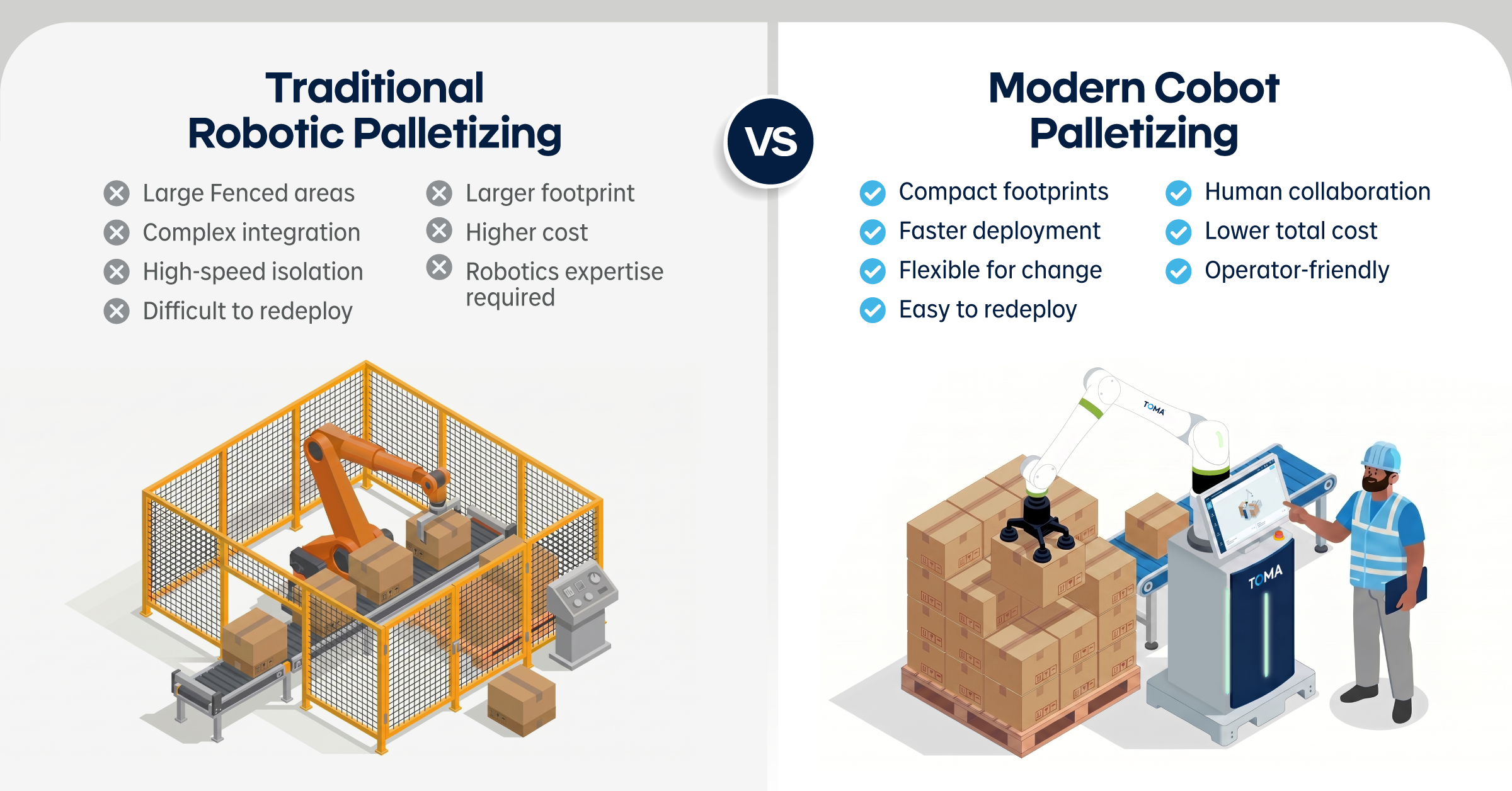 Robotic palletizing vs Cobot palletizing
