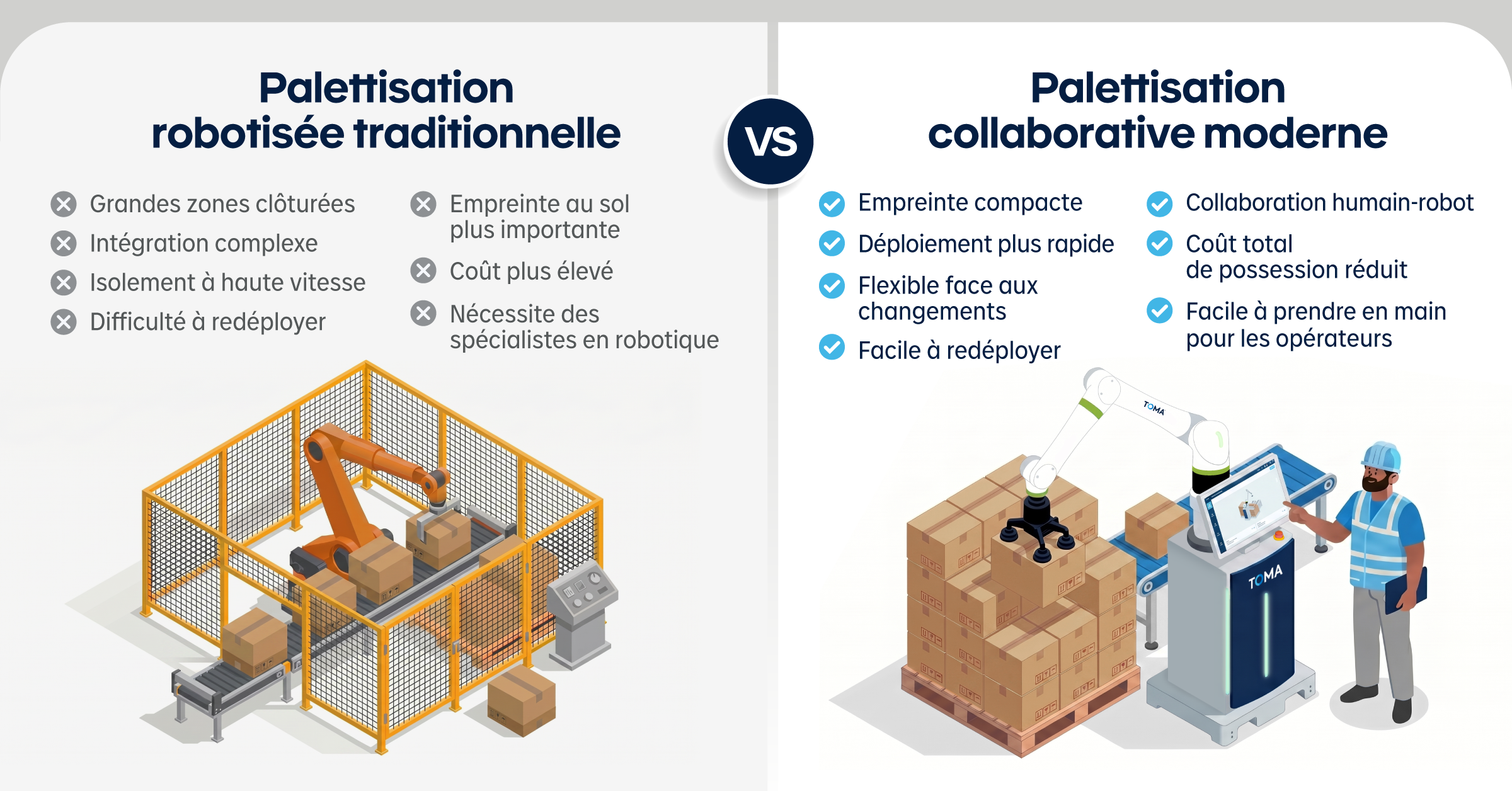 Palettisation robotisé traditionelle vs Palettisation collaborative moderne