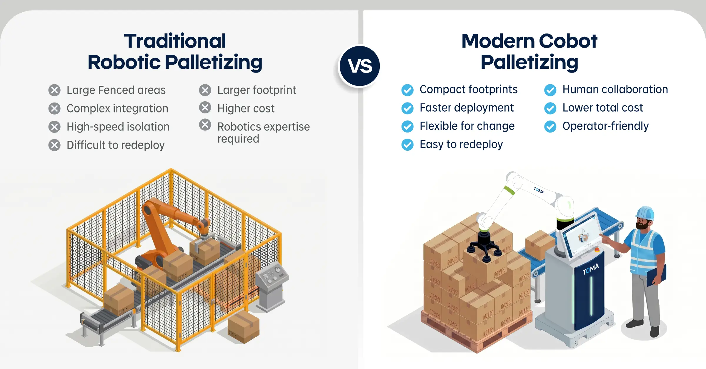 Robotic palletizing vs Cobot palletizing