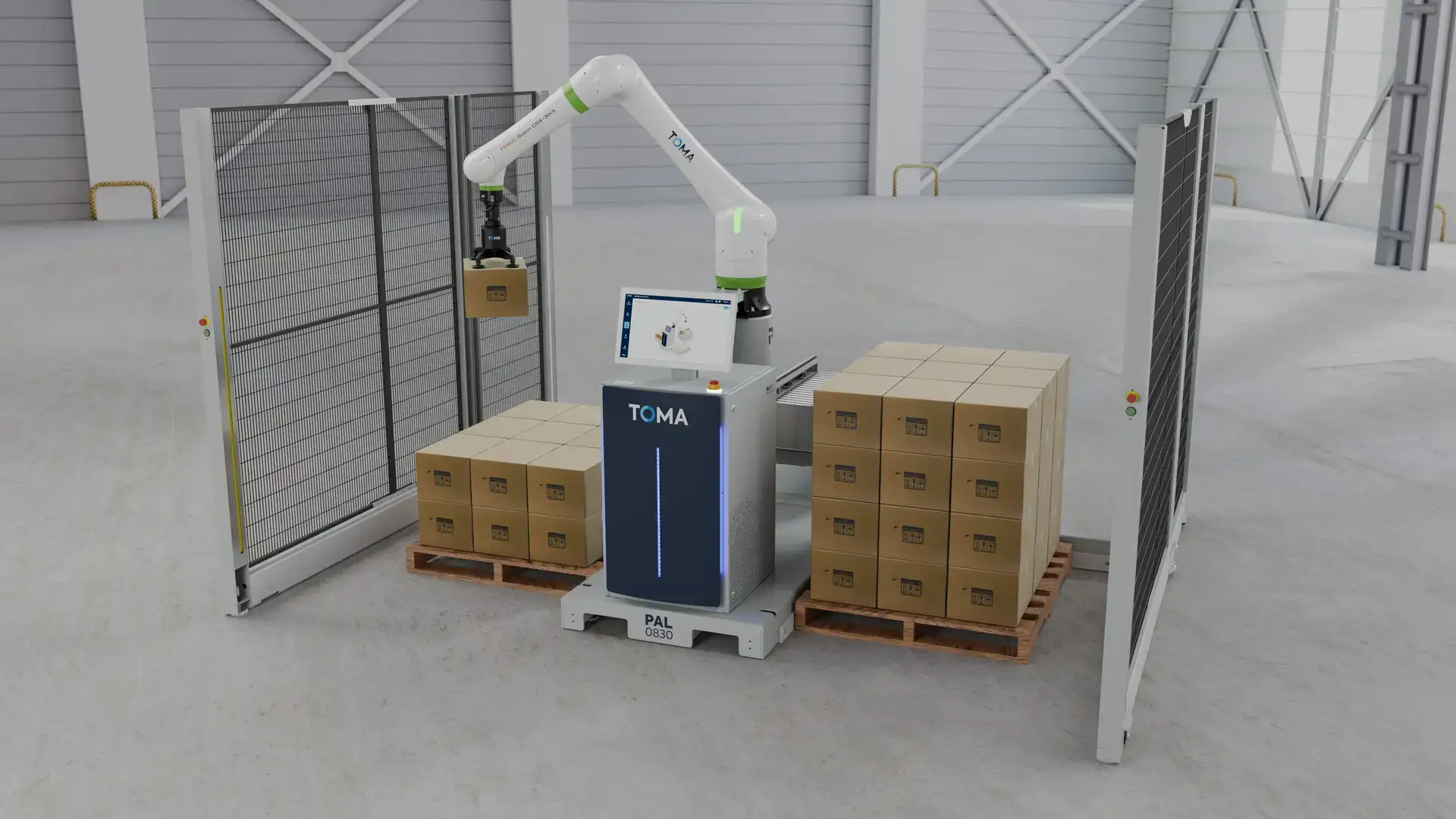TOMA palletizer with safety fences