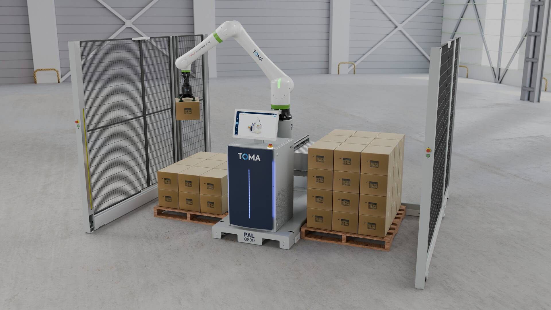TOMA palletizer with safety fences